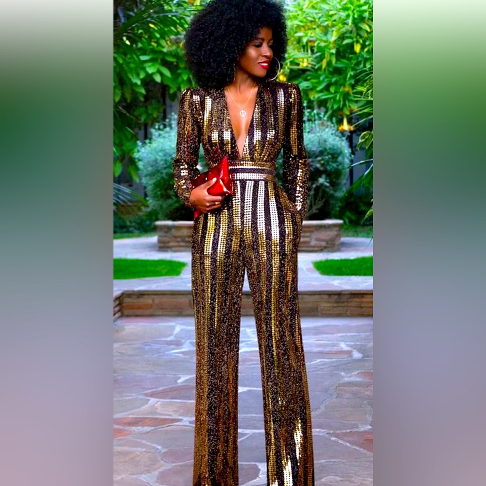 Retro gold and black sequin jumpsuit